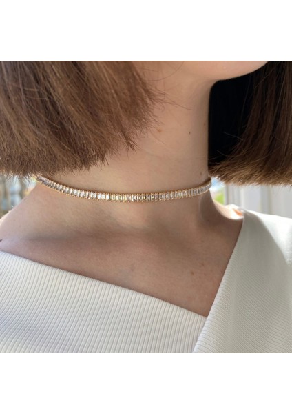 Zirkon Baget Taşlı Suyolu Kolye, Choker Model