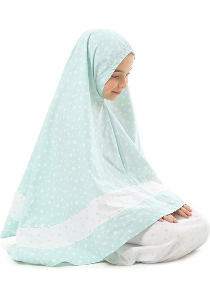 Kız Çocuk Namaz Elbisesi Mint Rengi Yıldız Baskılı Kemer Desenli fiyatları