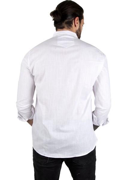 Çizgili Likralı Hakim Yaka Ham Keten Uzun Kollu Erkek Gömlek 2201895 indirimleri