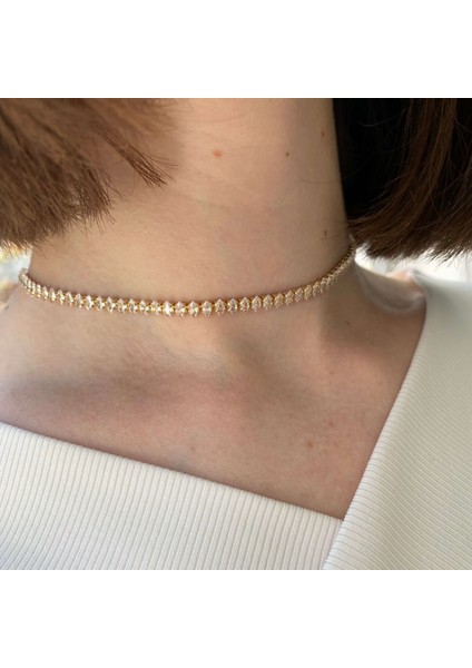 Zirkon Mekik Taşlı Suyolu Kolye, Choker Model