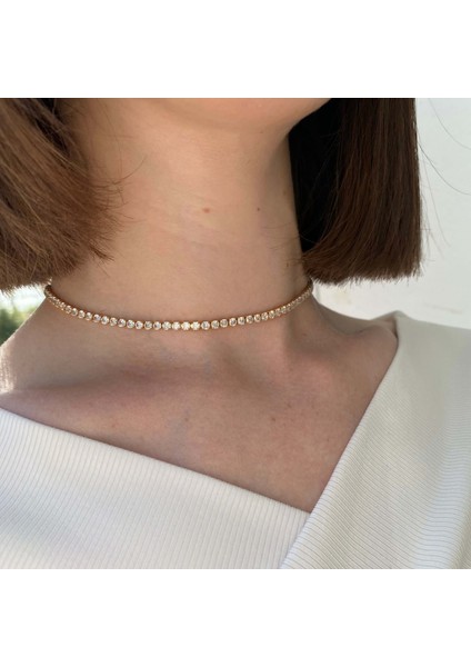 Zirkon Yuvarlak Taşlı Suyolu Kolye, Choker Model