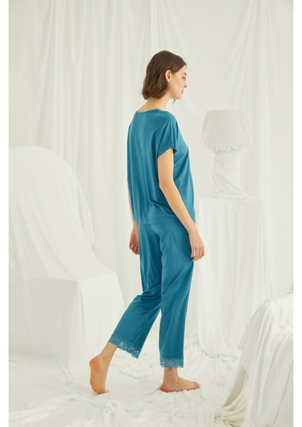 Kısa Kollu V Yakalı Dantelli Pijama Takımı 18474