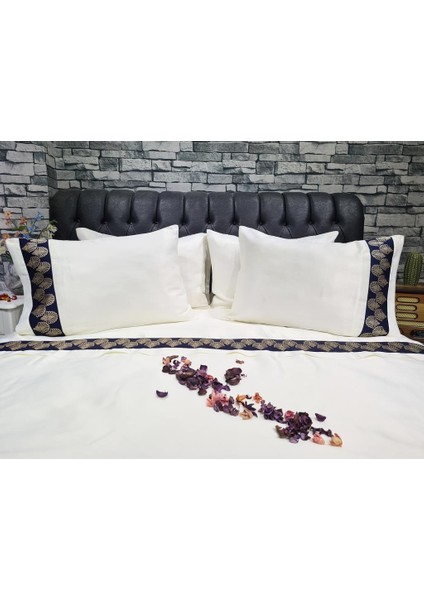 Hazal Pamuk Saten Nevresim Takımı Krem Lacivert fiyatları