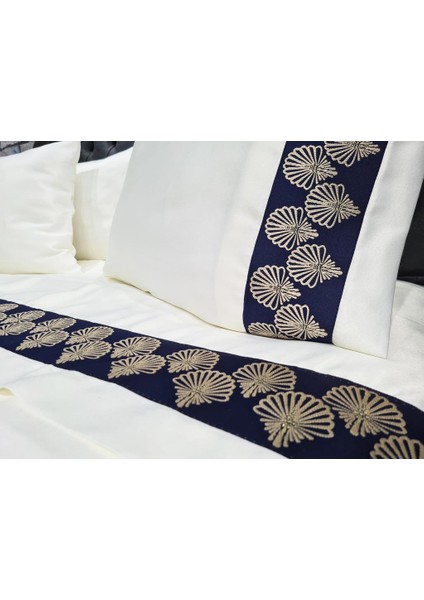 Hazal Pamuk Saten Nevresim Takımı Krem Lacivert fırsatları