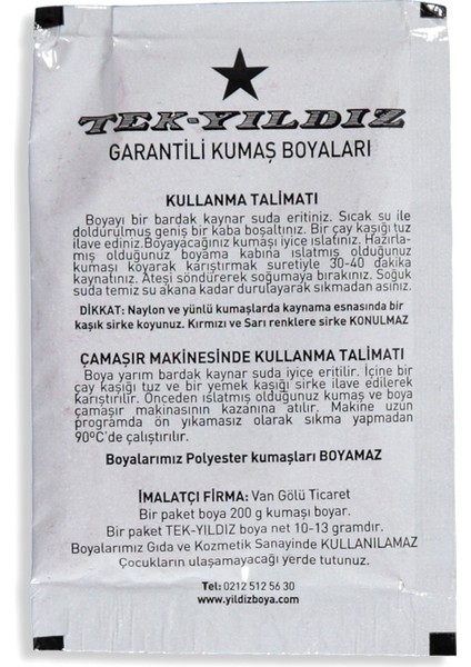 Tek Yıldız Kumaş Boyaları