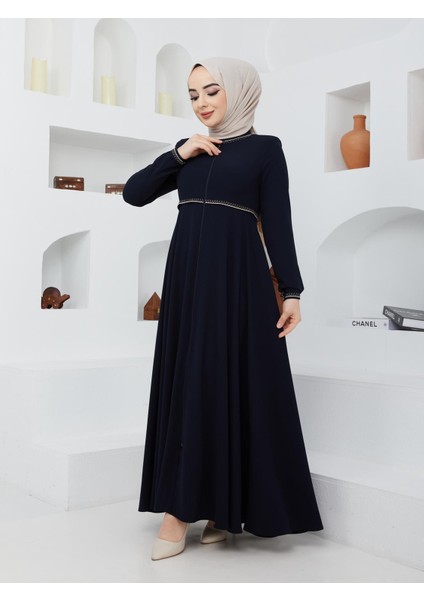 Yazlık Mevlana Model Kol ve Beli Desenli Kloş Ferace Pardesü