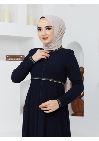 Yazlık Mevlana Model Kol ve Beli Desenli Kloş Ferace Pardesü