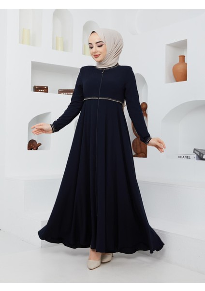 Yazlık Mevlana Model Kol ve Beli Desenli Kloş Ferace Pardesü