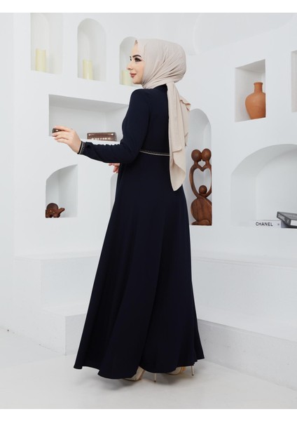 Yazlık Mevlana Model Kol ve Beli Desenli Kloş Ferace Pardesü