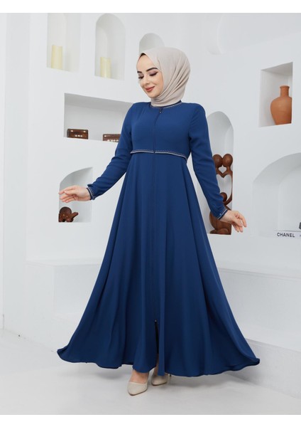 Yazlık Mevlana Model Kol ve Beli Desenli Kloş Ferace Pardesü