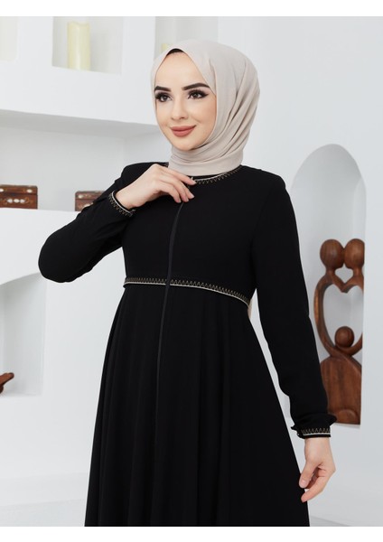 Yazlık Mevlana Model Kol ve Beli Desenli Kloş Ferace Pardesü fiyatları