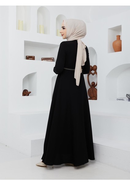 Yazlık Mevlana Model Kol ve Beli Desenli Kloş Ferace Pardesü fırsatları