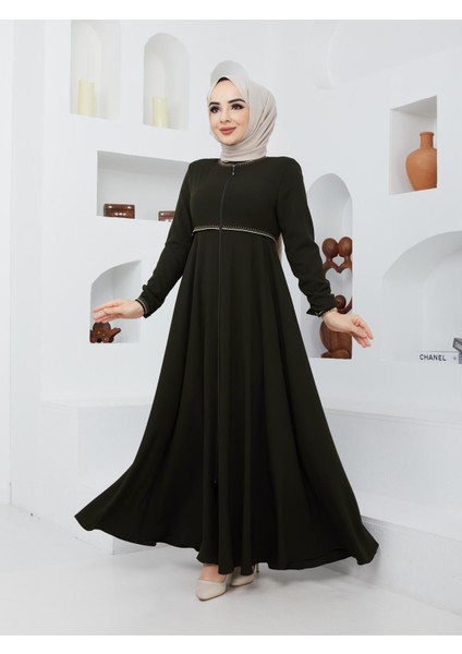 Yazlık Mevlana Model Kol ve Beli Desenli Kloş Ferace Pardesü