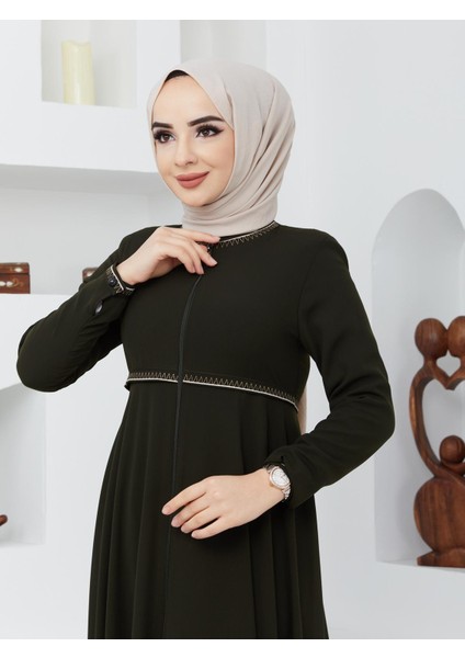 Yazlık Mevlana Model Kol ve Beli Desenli Kloş Ferace Pardesü