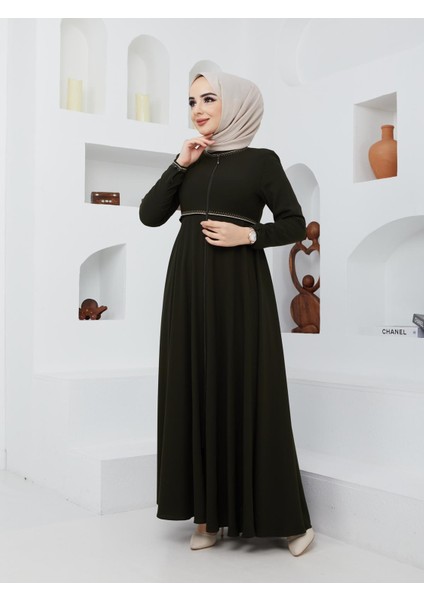 Yazlık Mevlana Model Kol ve Beli Desenli Kloş Ferace Pardesü