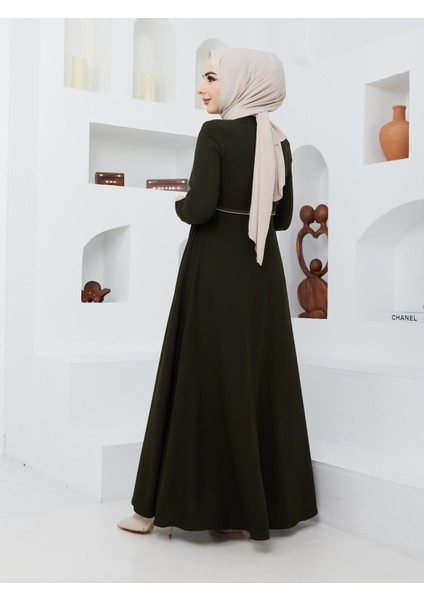 Yazlık Mevlana Model Kol ve Beli Desenli Kloş Ferace Pardesü
