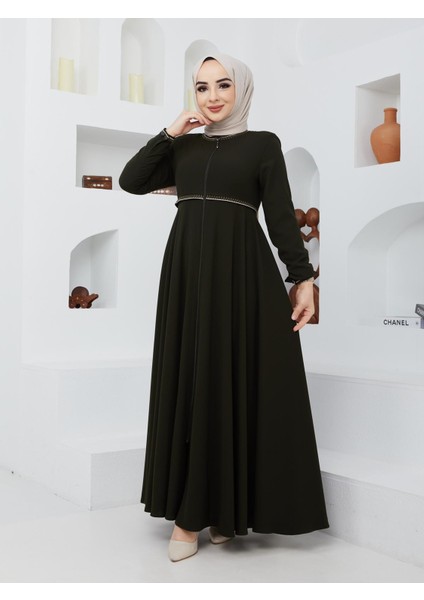 Yazlık Mevlana Model Kol ve Beli Desenli Kloş Ferace Pardesü