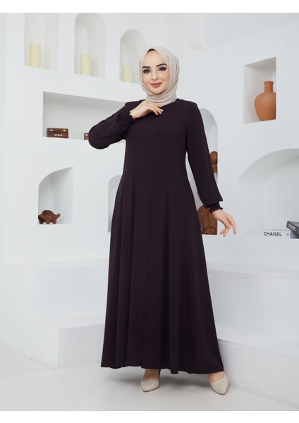 Yazlık Mevlana Model Belden Oturtmalı Kolu Lastikli Kloş Fereca Pardesü