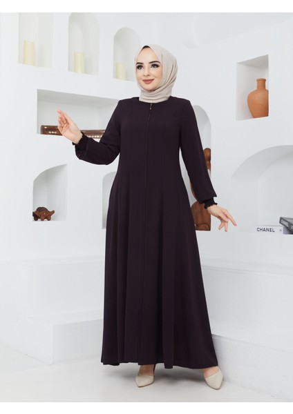 Yazlık Mevlana Model Belden Oturtmalı Kolu Lastikli Kloş Fereca Pardesü