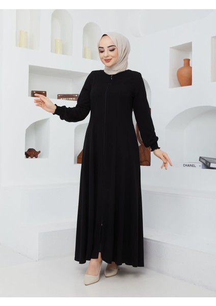 Yazlık Mevlana Model Belden Oturtmalı Kolu Lastikli Kloş Fereca Pardesü
