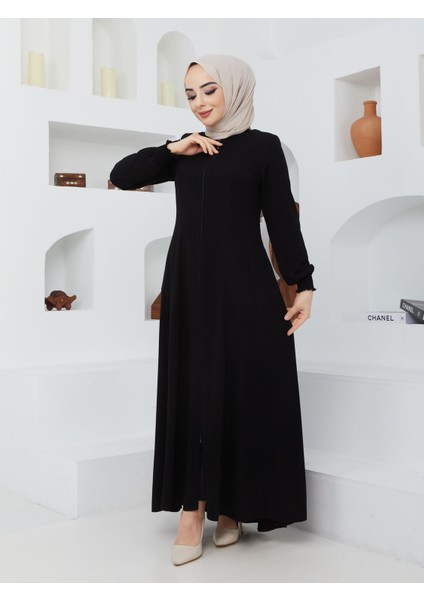 Yazlık Mevlana Model Belden Oturtmalı Kolu Lastikli Kloş Fereca Pardesü
