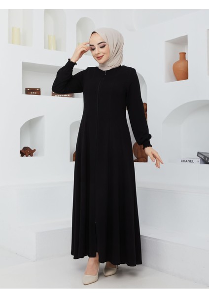 Yazlık Mevlana Model Belden Oturtmalı Kolu Lastikli Kloş Fereca Pardesü