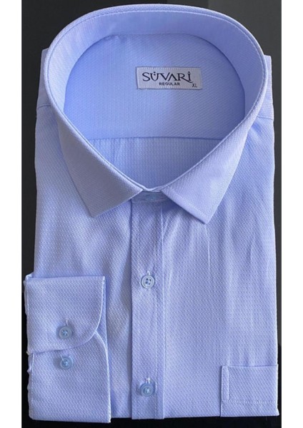 Bol Kesim Armür Desenli Mavi Erkek Gömlek