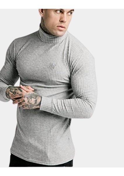 Siksilk Fırçalı Örgü Erkek Balıkçı Jumper Gri