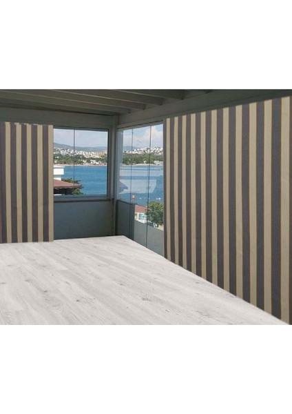 Balkon Perdesi Gri Krem Çizgili 750X250
