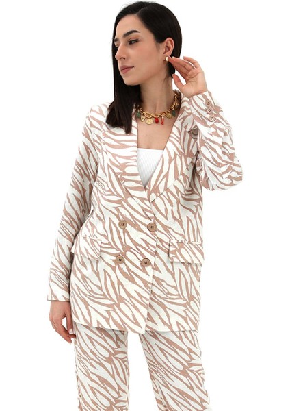 Zebra Desen Oversize Keten Ceket - Bej