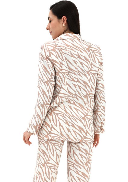 Zebra Desen Oversize Keten Ceket - Bej