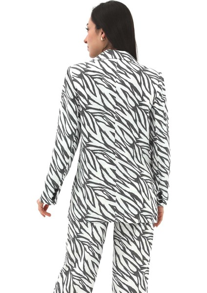 Zebra Desen Oversize Keten Ceket - Siyah