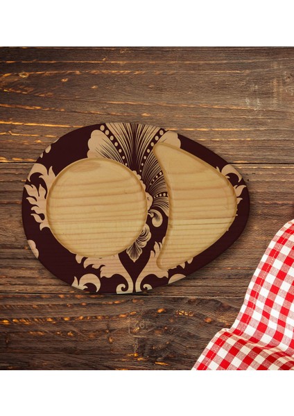 Kişiye Özel Retro Motif Tasarımlı Doğal Ahşap Tabaklı Türk Kahvesi Fincanı Sunum Seti Model 7
