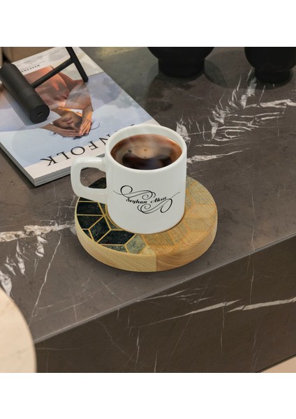 Kişiye Özel Mermer Tasarımlı Doğal Ahşap Tabaklı Türk Kahvesi Fincanı Model 6 fiyatları