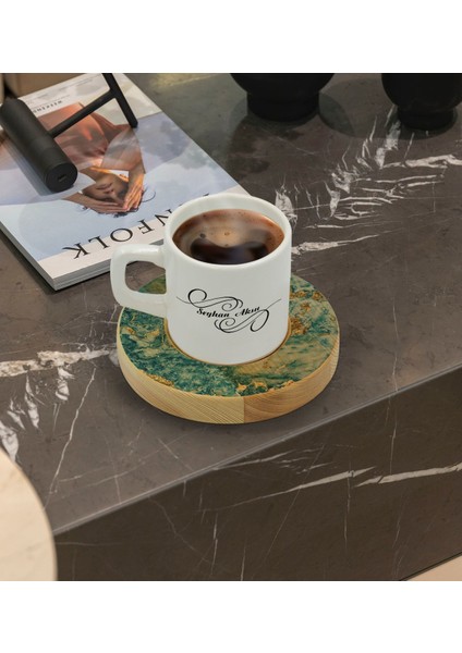 Kişiye Özel Mermer Tasarımlı Doğal Ahşap Tabaklı Türk Kahvesi Fincanı Model 9 fiyatları