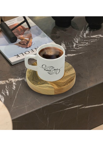 Kişiye Özel Mermer Tasarımlı Doğal Ahşap Tabaklı Türk Kahvesi Fincanı Model 5 fiyatları
