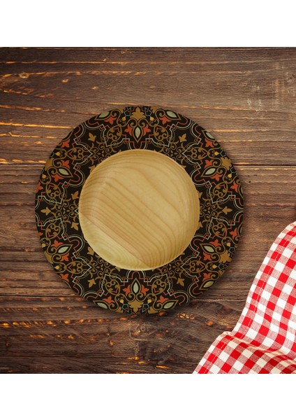 Kişiye Özel Retro Motif Tasarımlı Doğal Ahşap Tabaklı Türk Kahvesi Fincanı Model 12