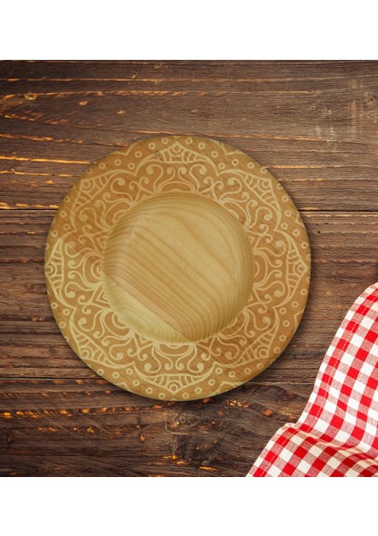 Kişiye Özel Retro Motif Tasarımlı Doğal Ahşap Tabaklı Türk Kahvesi Fincanı Model 9