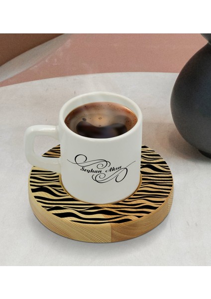 Kişiye Özel Modern Art Tasarımlı Doğal Ahşap Tabaklı Türk Kahvesi Fincanı Model 18 modelleri
