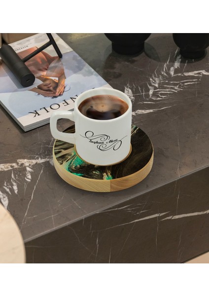 Kişiye Özel Mermer Tasarımlı Doğal Ahşap Tabaklı Türk Kahvesi Fincanı Model 18 fiyatları
