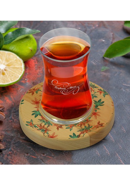 Kişiye Özel Modern Art Tasarımlı Doğal Ahşap Tabaklı Heybeli Çay Bardağı Model 21 fiyatları