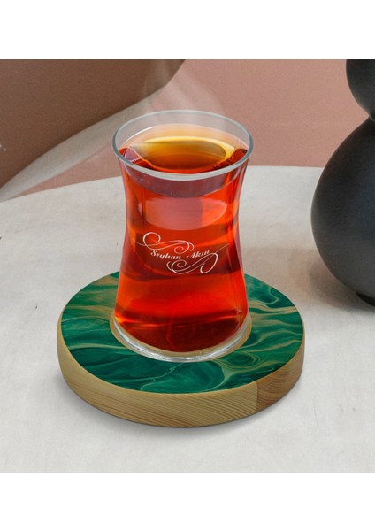 Kişiye Özel Mermer Tasarımlı Doğal Ahşap Tabaklı Heybeli Çay Bardağı Model 12 modelleri