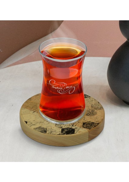 Kişiye Özel Mermer Tasarımlı Doğal Ahşap Tabaklı Heybeli Çay Bardağı Model 15 modelleri