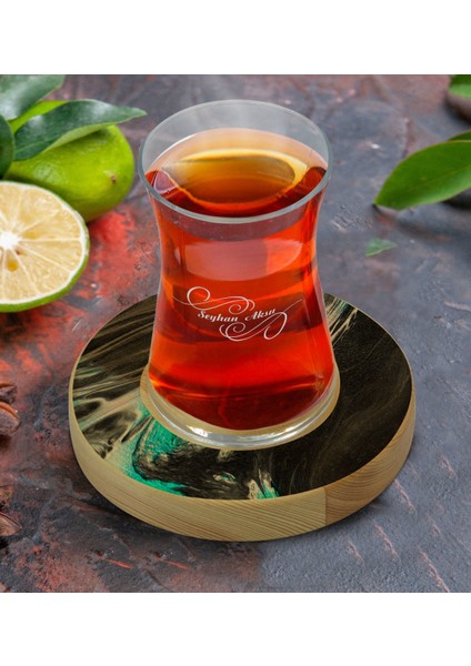 Kişiye Özel Mermer Tasarımlı Doğal Ahşap Tabaklı Heybeli Çay Bardağı Model 18 fiyatları