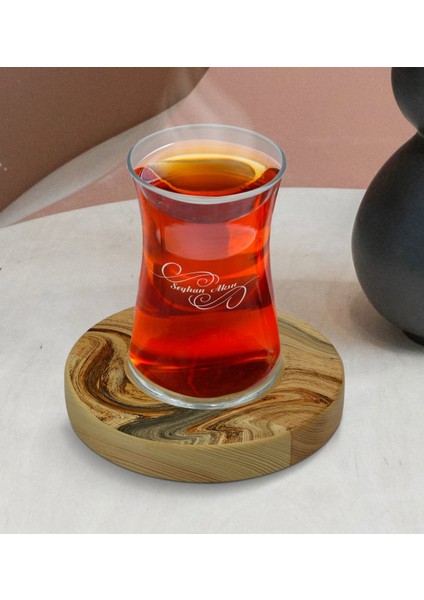 Kişiye Özel Mermer Tasarımlı Doğal Ahşap Tabaklı Heybeli Çay Bardağı Model 16 modelleri