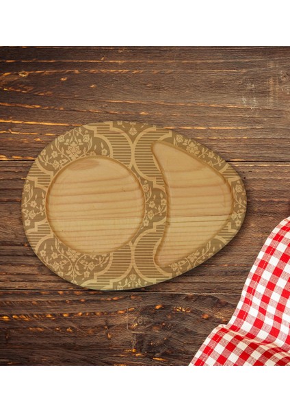 Kişiye Özel Retro Motif Tasarımlı Doğal Ahşap Tabaklı Heybeli Çay Bardağı Sunum Seti Model 14