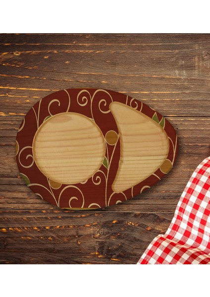 Kişiye Özel Retro Motif Tasarımlı Doğal Ahşap Tabaklı Heybeli Çay Bardağı Sunum Seti Model 1