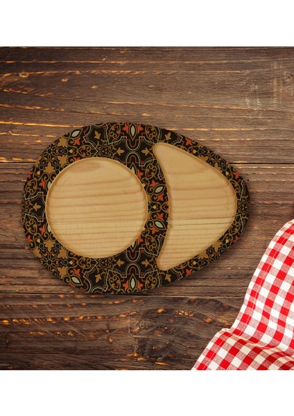 Kişiye Özel Retro Motif Tasarımlı Doğal Ahşap Tabaklı Heybeli Çay Bardağı Sunum Seti Model 12