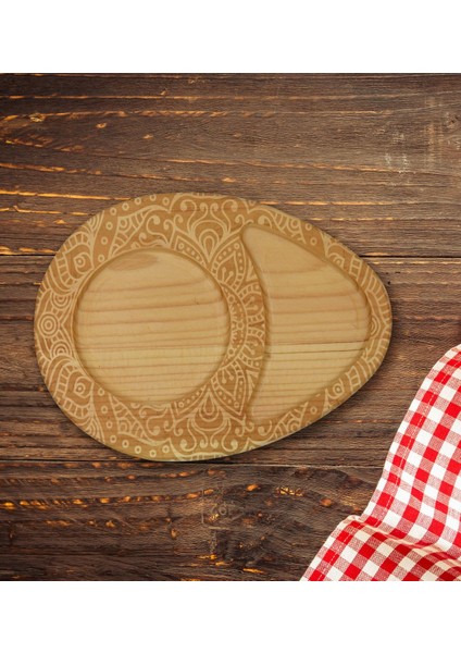Kişiye Özel Retro Motif Tasarımlı Doğal Ahşap Tabaklı Heybeli Çay Bardağı Sunum Seti Model 9