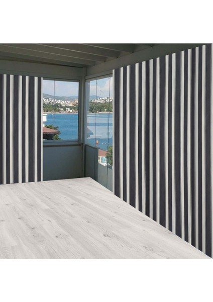 Balkon Perdesi Gri Beyaz Çizgili 450X250